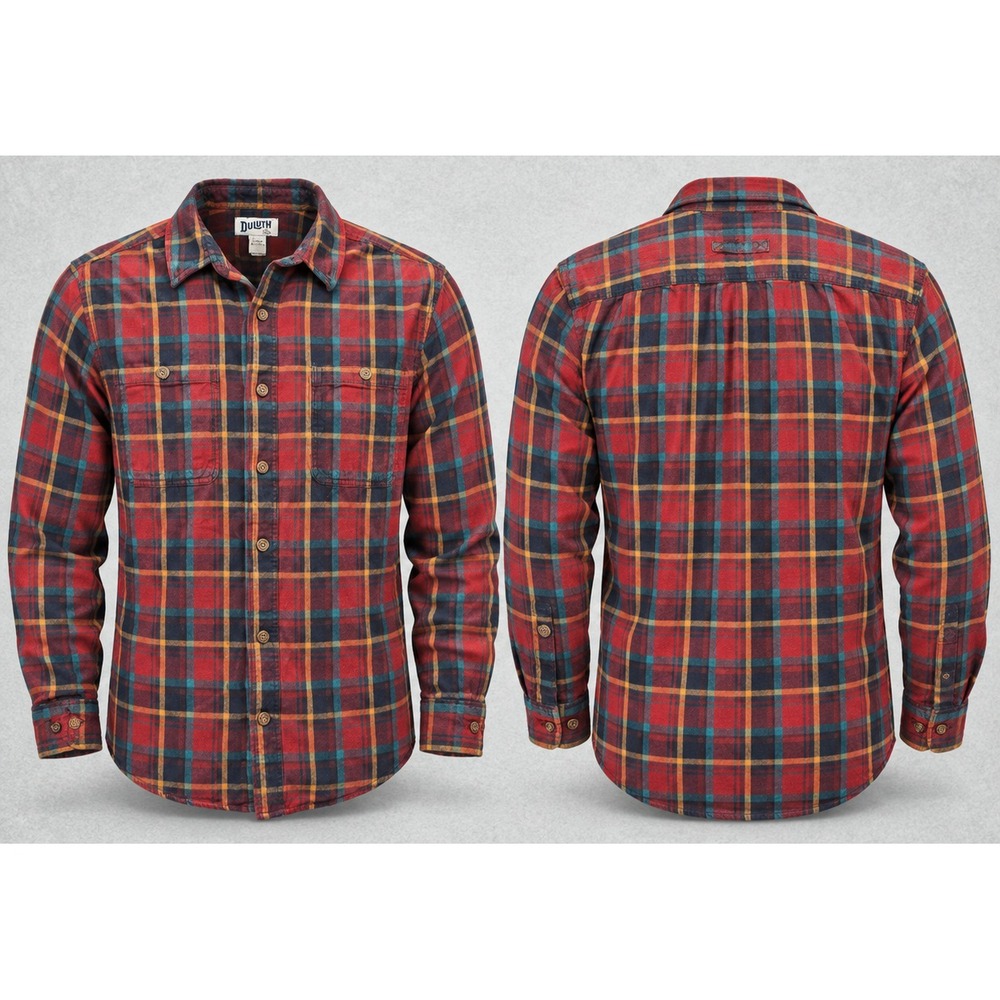 Duluth Trading Co Free Swinging Flannel Shirt Mens L Tall Red Plaid Relaxed Fit
